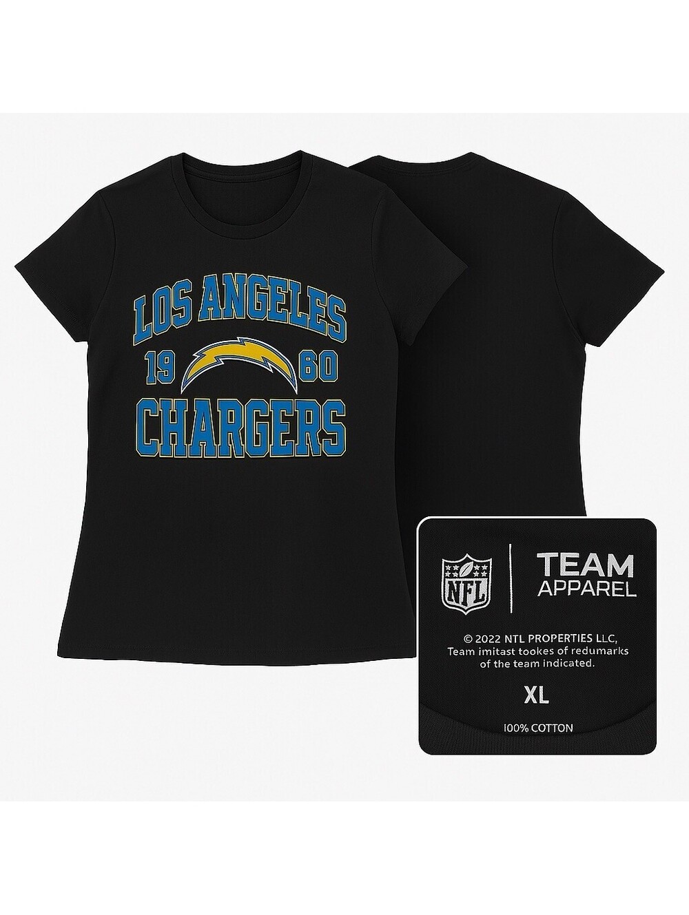 Los Angeles Chargers Women’s XL NFL Team Apparel Black T-Shirt 1960 Logo